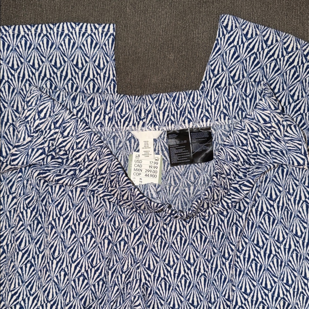 Women’s Blue & White Geometric Print Casual Pants Wide Leg - Picture 2 of 3